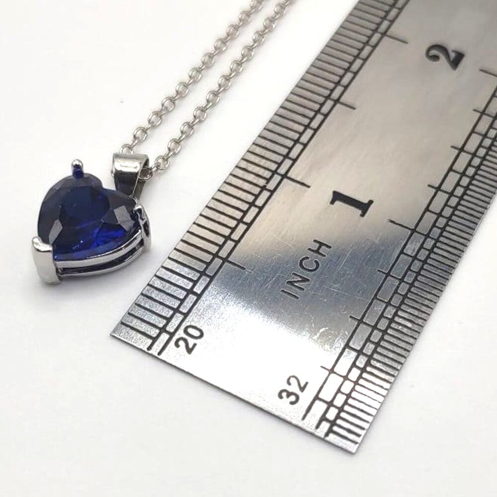 925 Sterling Silver Necklace w/ Blue Zirconia Heart Valentine Gemstones Gift New